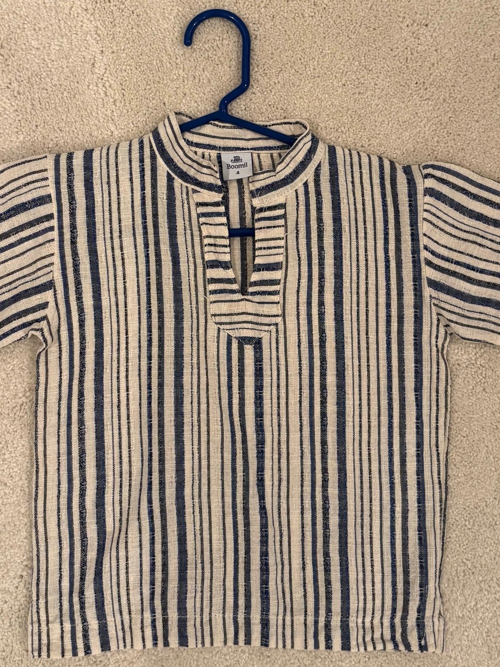 (size 4) Kids Blue & Cream Striped Linen Top